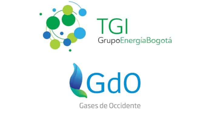 Logos de TGI y GdO, empresas que informaron sobre la restricción del gas natural en el suroccidente de Colombia.