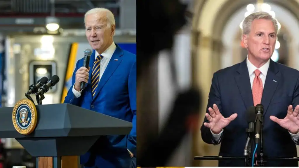 Cámara de Representantes aprueba proyecto de techo de deuda en Estados Unidos Joe Biden y Kevin McCarthy - techo deuda púbblica de Estados Unidos