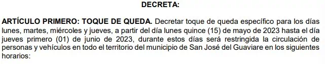 ¿Por qué habrá toque de queda en San José del Guaviare? Toque de queda en San José del Guaviare