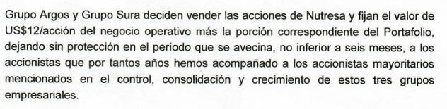 Fragmento de la carta de accionistas de Grupo Nutresa.