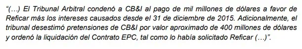 Fallo contra CB&I no modifica decisión de responsabilidad fiscal: Contraloría sobre caso Reficar CB&I tendrá que pagar US$1.000 millones por caso Reficar