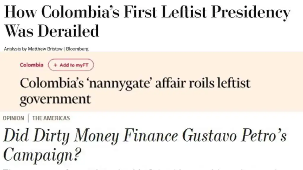 Pérdida de gobernabilidad impulsa a los mercados: Washington Post, Wall Street Journal y Financial Times sobre Petro Medios internacionales sobre escándalos en el Gobierno de Gustavo Petro