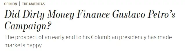 Pérdida de gobernabilidad impulsa a los mercados: Washington Post, Wall Street Journal y Financial Times sobre Petro Wall Street Journal sobre Gustavo Petro