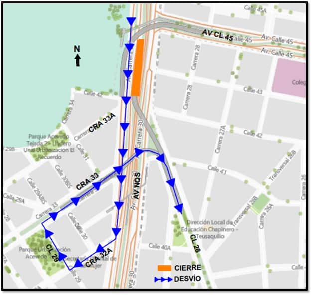 cierre del puente de Av. NQS con cra. 28 transito vehículos particulares