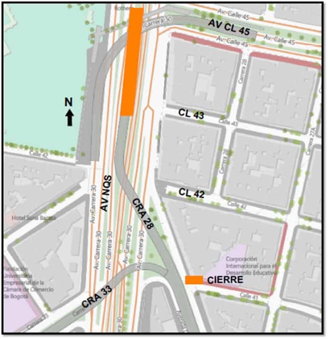 cierre del puente de Av. NQS con cra. 28