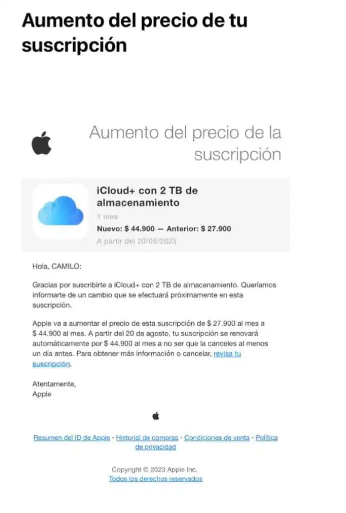 Apple aumentará precios de servicios de iCloud en Colombia El aviso de Apple sobre el aumento en la tarifa mensual de iCloud+