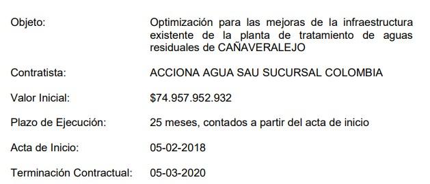 Contrato optimización PTAR de Cañaveralejo