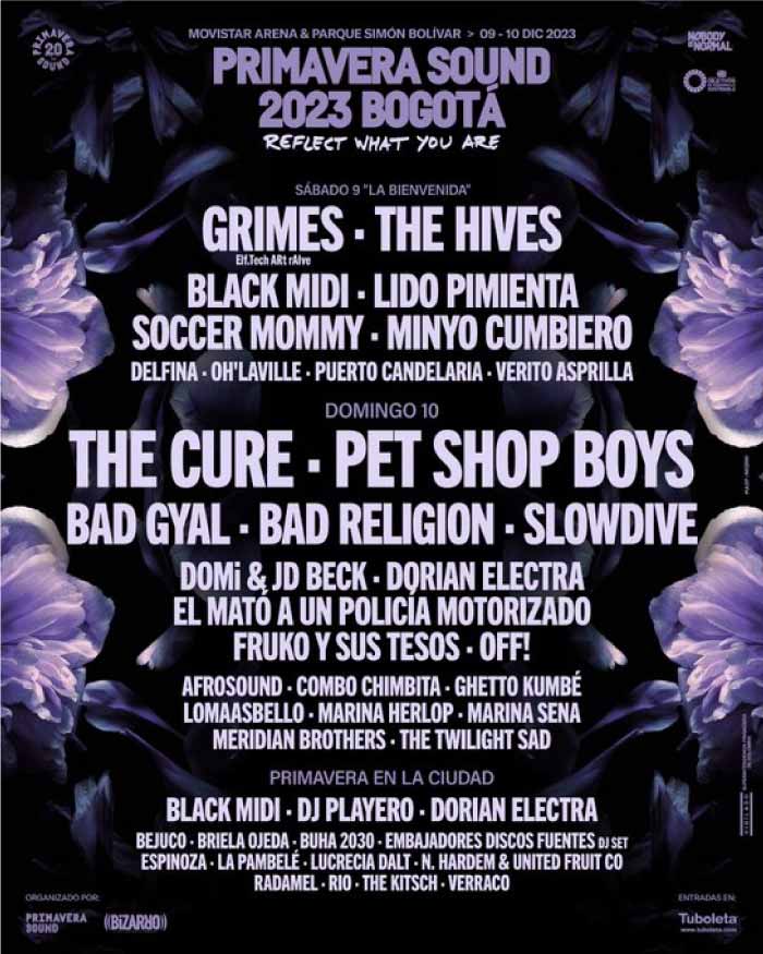 Lineup del Primavera Sound Bogotá 2023. 
