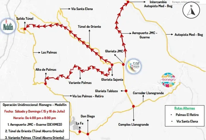 ¡Esté atento! Este será el plan de movilidad para la Feria Aeronáutica en Rionegro Movilidad Feria Aeronáutica en Rionegro 15 y 16 de julio