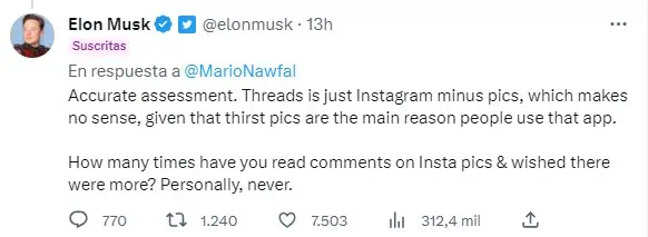 Más allá de Threads: el enfrentamiento de años entre Elon Musk y Mark Zuckerberg Elon Musk sobre Threads