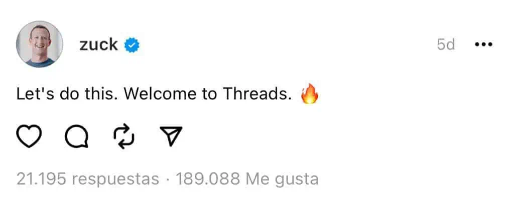Más allá de Threads: el enfrentamiento de años entre Elon Musk y Mark Zuckerberg Primera publicación de Mark Zuckerberg en Threads