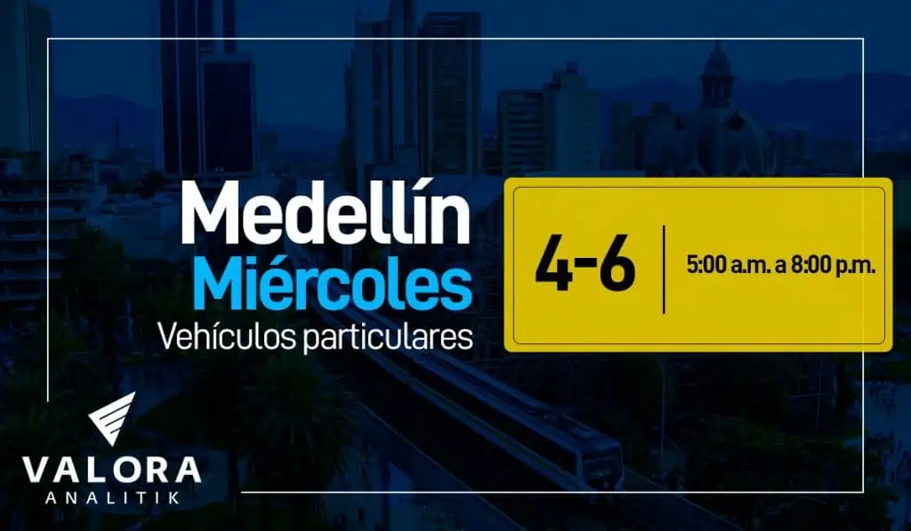 Rotación del pico y placa en Medellín para este 6 de diciembre Pico y placa en Medellín segundo semestre de 2023