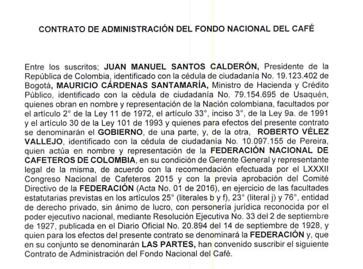 Contrato Fondo Nacional de Café