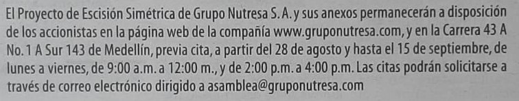 Convocatoria escisión Grupo Nutresa