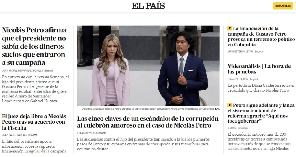 El escándalo que traspasa fronteras: Nicolás Petro en la mira de los medios internacionales Cubrimiento del caso Nicolás Petro por El País