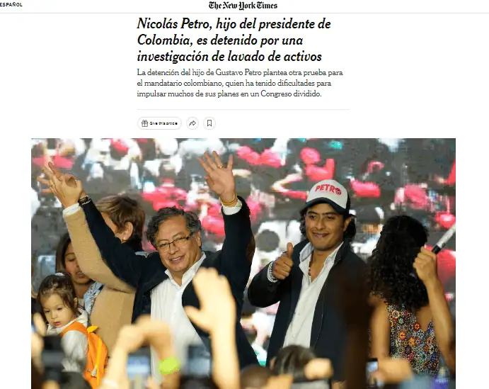 El escándalo que traspasa fronteras: Nicolás Petro en la mira de los medios internacionales Cubrimiento del caso Nicolás Petro por The New York Times