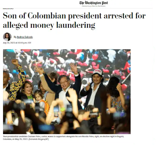 El escándalo que traspasa fronteras: Nicolás Petro en la mira de los medios internacionales Cubrimiento del caso Nicolás Petro por The Washington Post