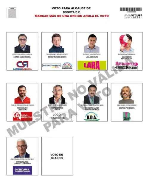 Así será el tarjetón para elección de la Alcaldía de Bogotá Este es el tarjetón para la Alcaldía de Bogotá, elecciones 2023