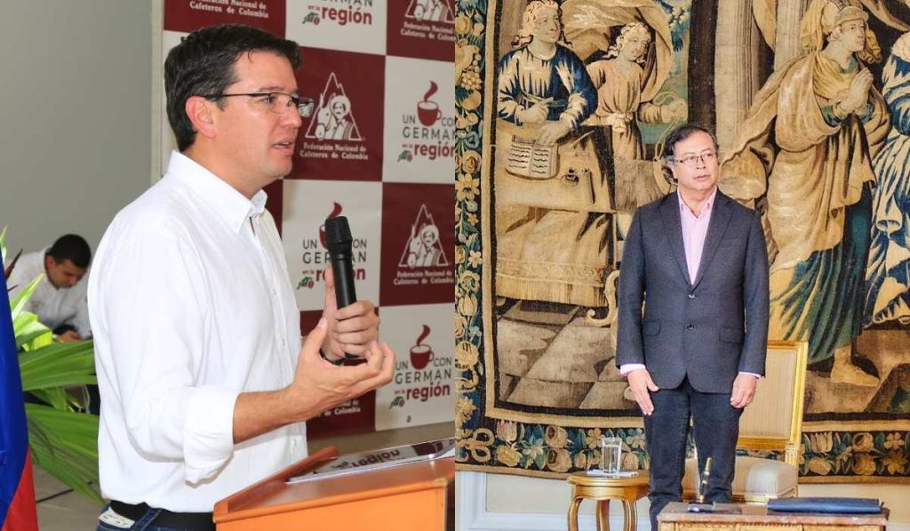 Germán Bahamón, gerente de la Federación Nacional de Cafeteros, y el presidente Gustavo Petro