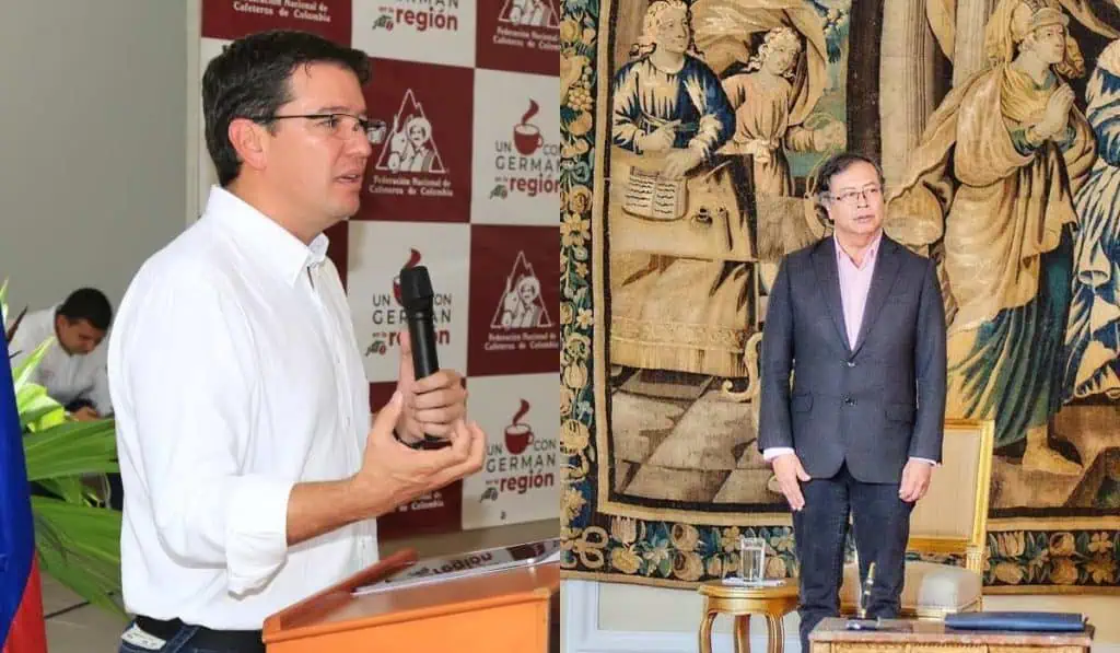 ¿Se gana el gerente de la Federación Nacional de Cafeteros $200 millones al mes como dijo Petro? Germán Bahamón, gerente de la Federación Nacional de Cafeteros, y el presidente Gustavo Petro