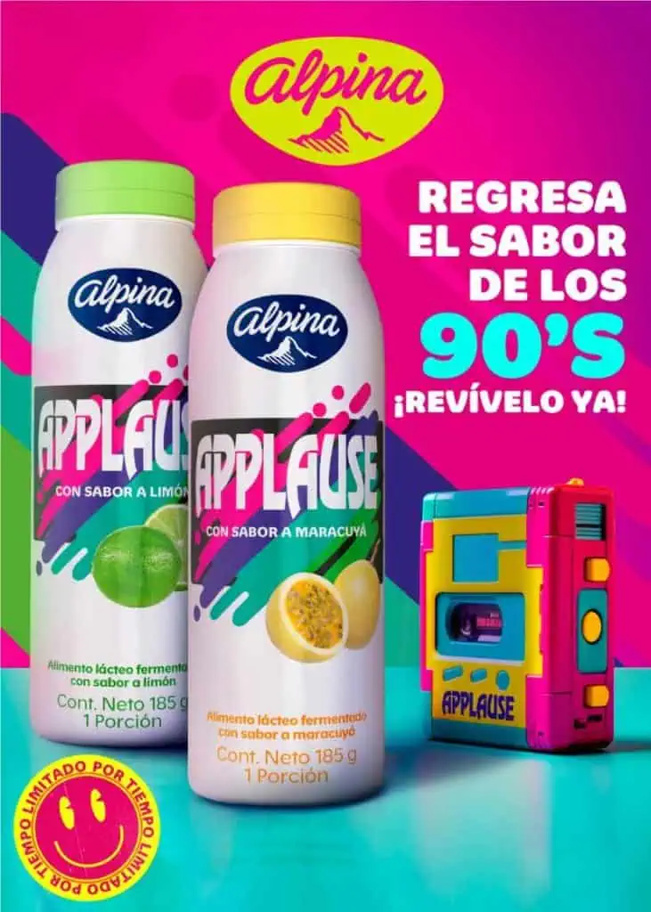 Vuelve al mercado colombiano Applause, el yogurt de Alpina Applause vuelve al mercado.