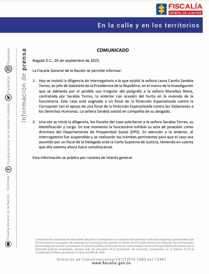 Fiscalía dirigirá caso de Laura Sarabia a la Corte Suprema de Justicia Fiscalía caso Laura Sarabia