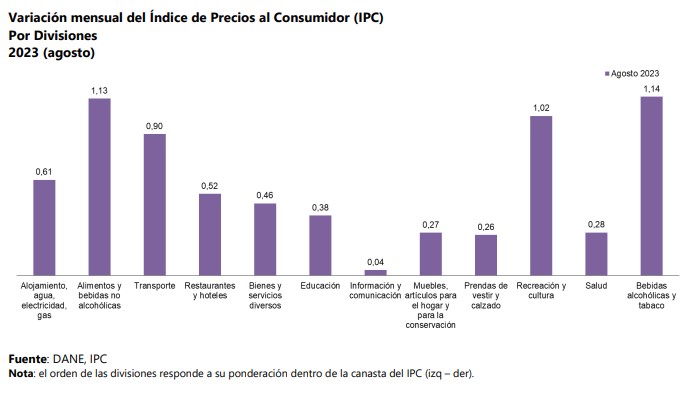 Comportamiento de la inflación por rubros. Foto: DANE.