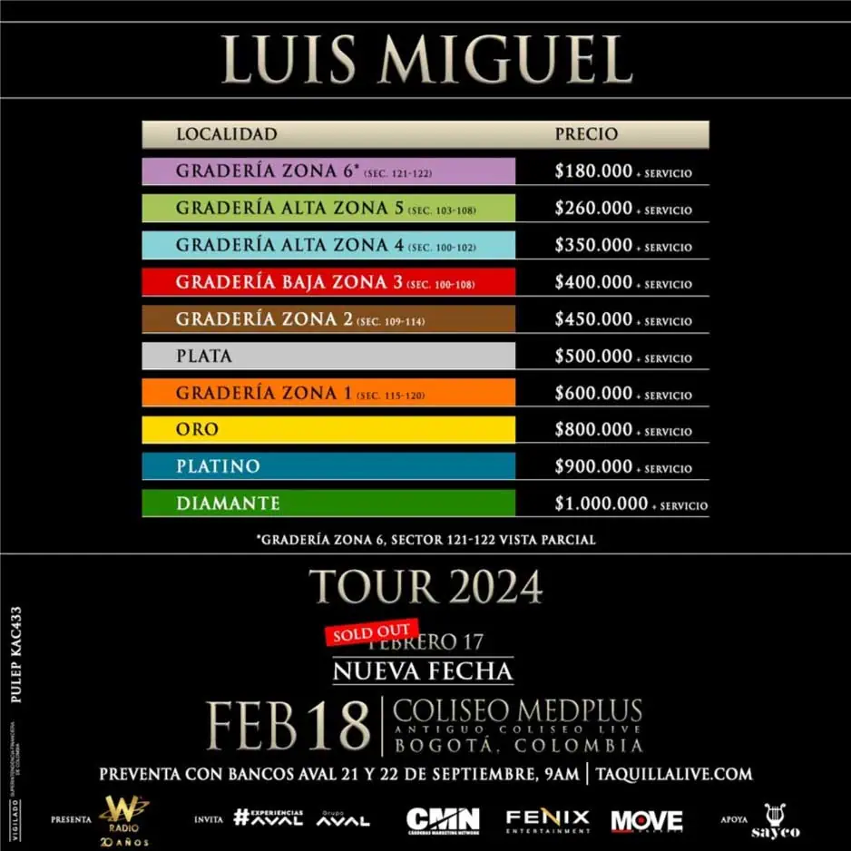 Luis Miguel tiene segunda fecha para presentarse en Bogotá: fecha y precios de boletería Luis Miguel tiene segunda fecha para presentarse en Bogotá: fecha y precios de boletería