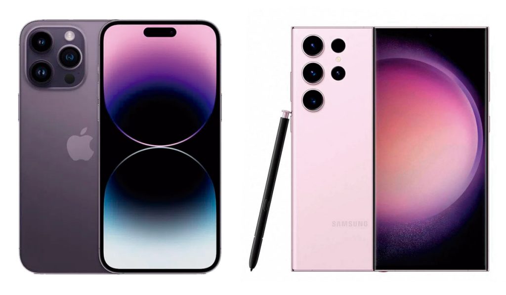 Celulares iPhone y Samsung en promoción.