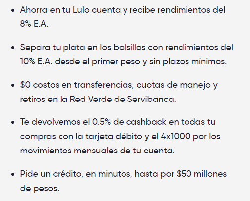 Top mejores cuentas de ahorro en Colombia para cierre de 2023 (actualizado y rentan como un CDT) Cuenta Lulo Bank