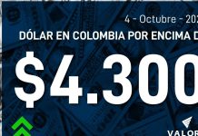 Dólar en Colombia se cotiza sobre los 4.300 pesos.