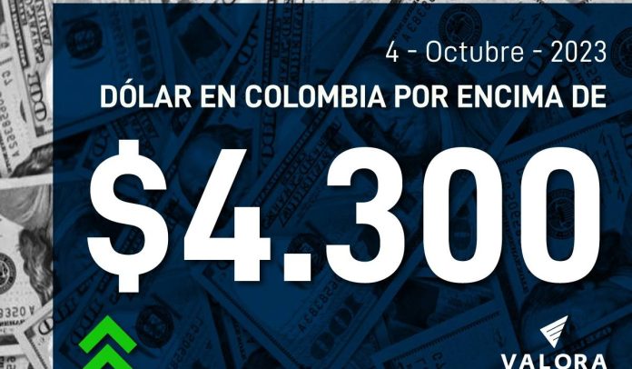 dólar 4300 Dólar en Colombia se cotiza sobre los 4.300 pesos.