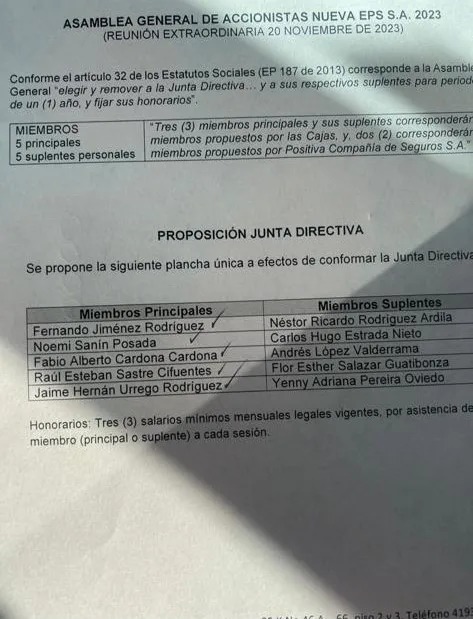 Cambios en la Junta Directiva de la Nueva EPS