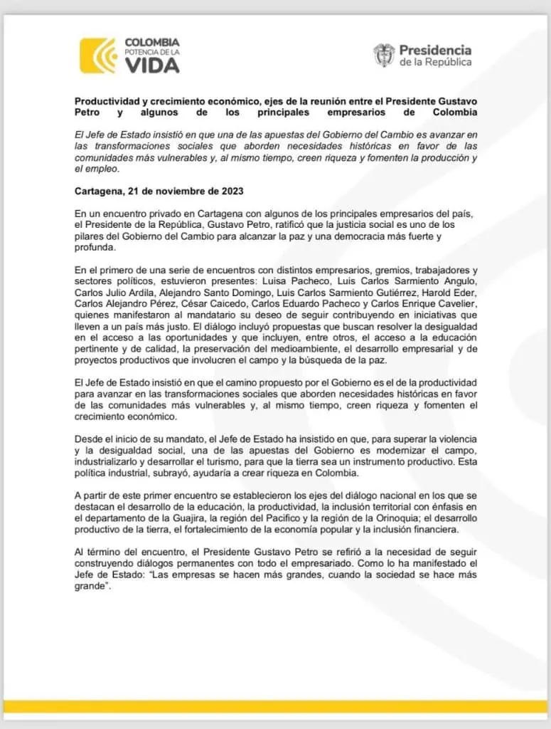 Estos son los acuerdos entre Petro y grandes empresarios de Colombia Gustavo Petro
