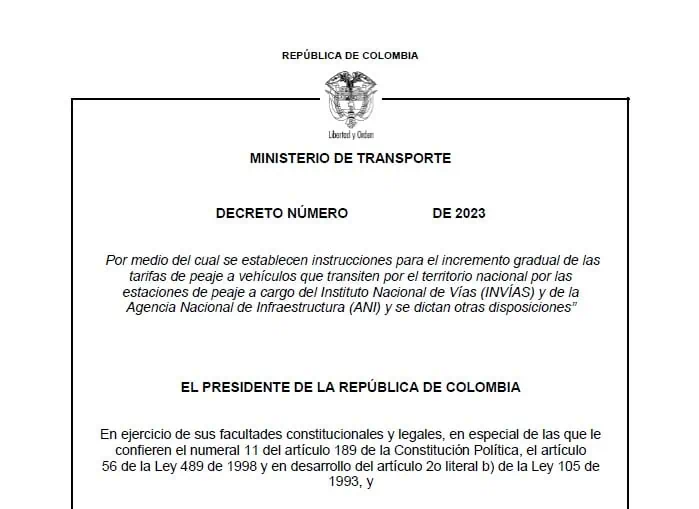 “Aumento de peajes elimina incertidumbre en el sector de infraestructura”: Grupo Argos Borrador decreto peajes 2023