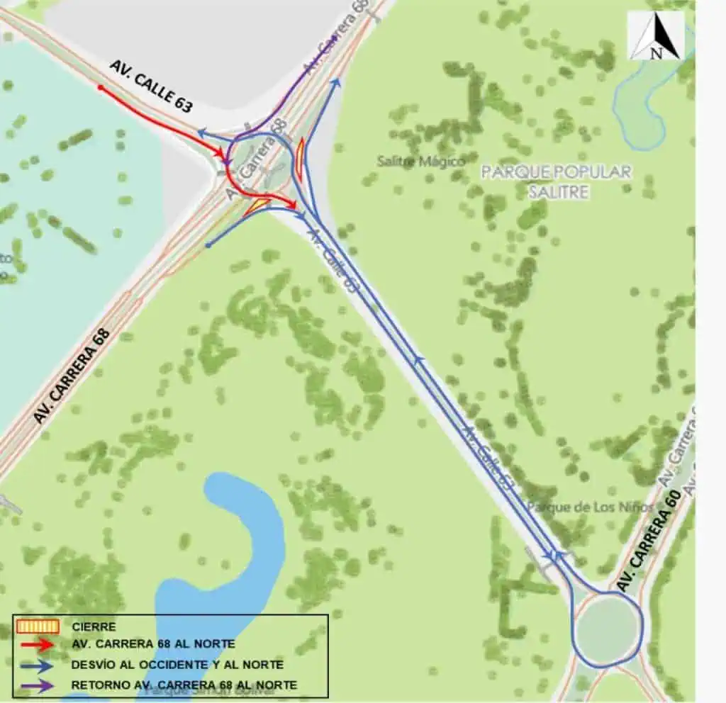 Estas son las vías alternas que puede tomar en Bogotá por el cierre de la Av. carrera 68 con calle 63 Tránsito vehicular por el cierre de la Av. carrera 68 con calle 63. Imagen: Alcaldía de Bogotá.