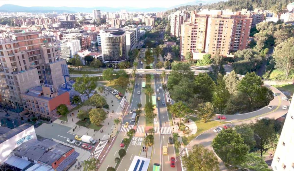 Render del Corredor Verde de la Séptima en Bogotá