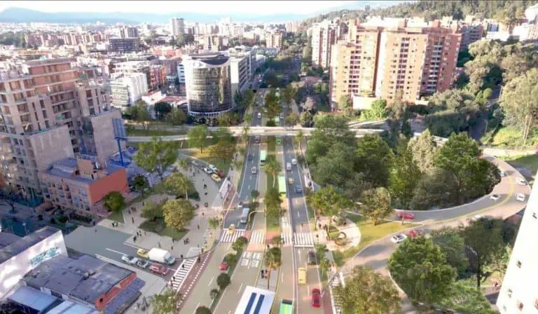 Render del Corredor Verde de la Séptima en Bogotá