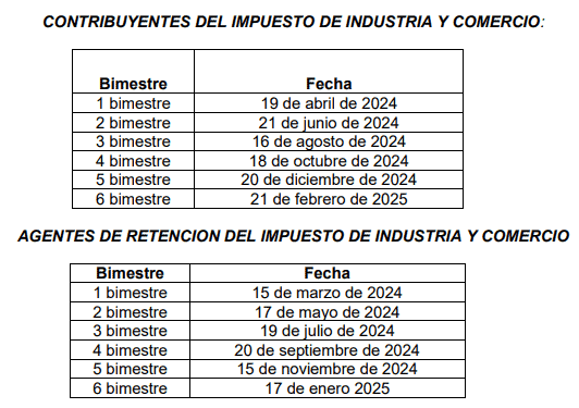 Este es el calendario tributario de 2024 para Bogotá Impuesto Industria y Comercio