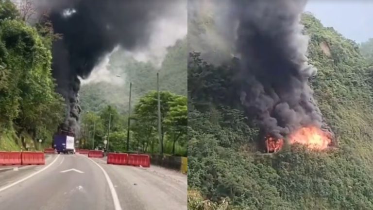 Incendio en La vía Bogotá - Villavicencio