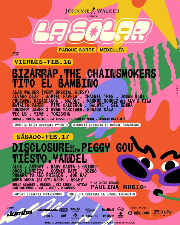 Este es el cartel por días del Festival La Solar 2024 en Medellín Line up del Festival La Solar por días.