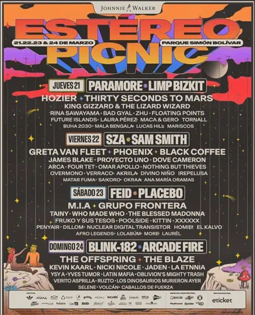 Así quedó el cartel por días del Festival Estéreo Picnic 2024 Line up por días del Festival Estéreo Picnic 2024