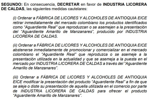 Medidas cautelares Aguardiente Real