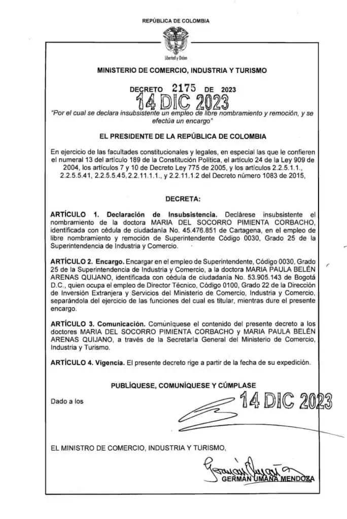 María del Socorro Pimienta sale de la Superintendencia de Industria y Comercio; fue declarada insubsistente Resolución María del Socorro Pimienta