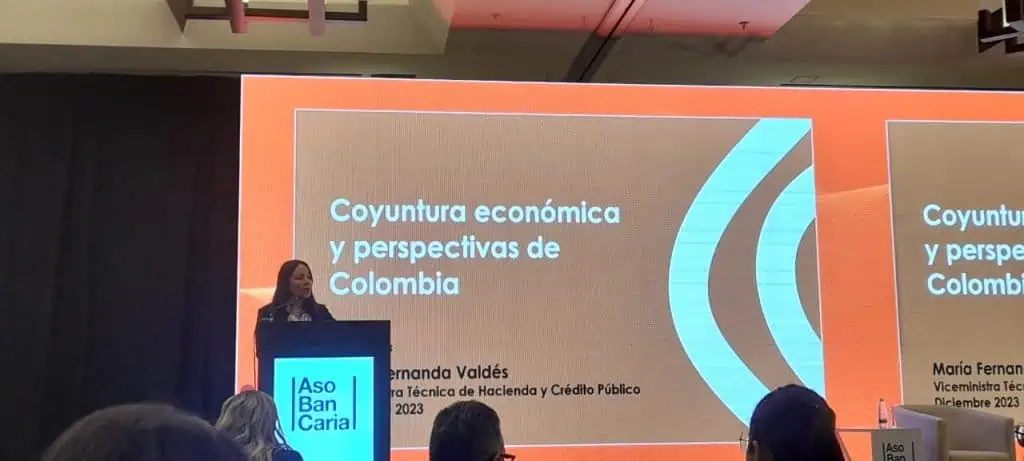 Viceministra de Hacienda espera que en cuarto trimestre se revierta caída del PIB de Colombia Viceministra de Hacienda, María Fernanda Valdés en el 11 Encuentro Tributario de Asobancaria. Foto: Valora Analitik