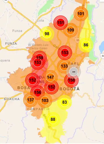 Alerta por incendios: 8 estaciones de medición de aire en Bogotá registran niveles críticos Calidad de aire en Bogotá - 26 de enero 2024