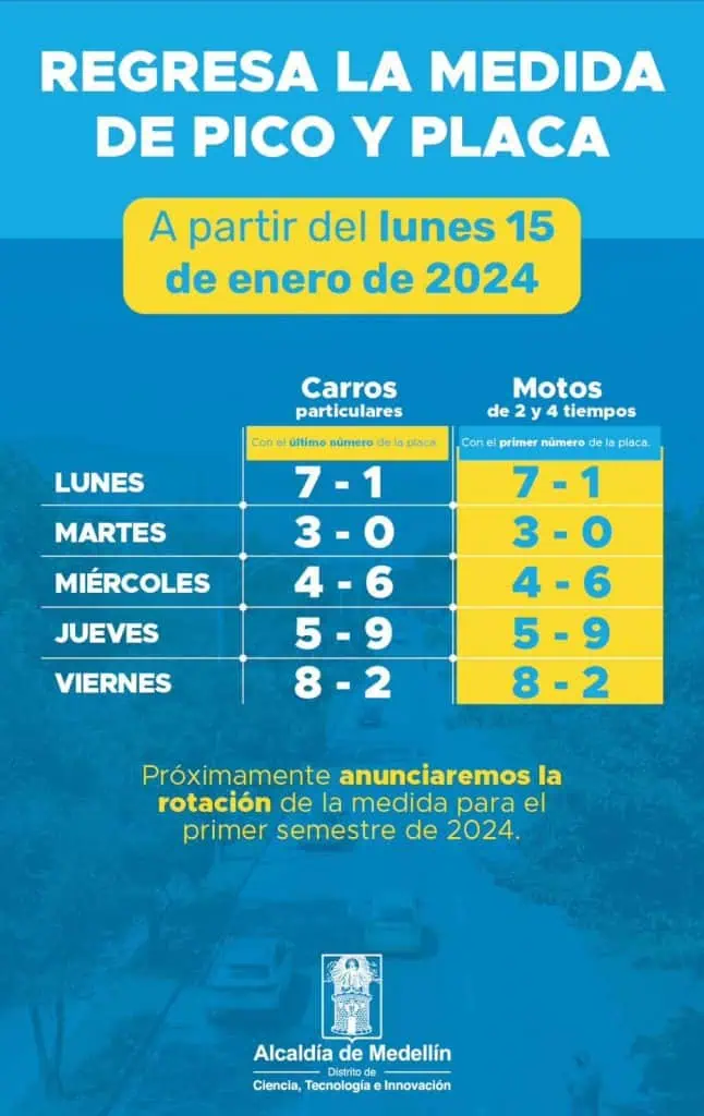Ojo: este lunes vuelve el pico y placa a Medellín Pico y placa Medellín