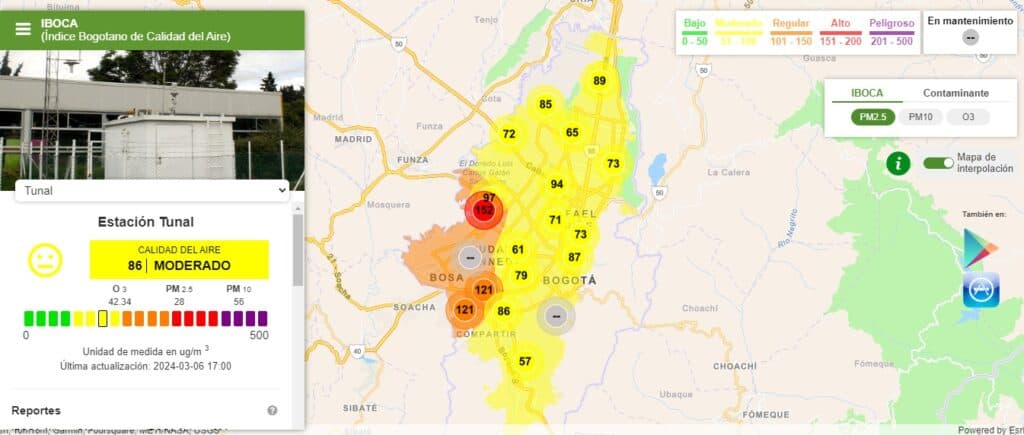 Calidad de aire en Bogotá hoy.