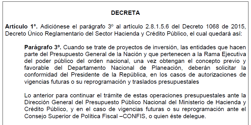 Borrador decreto primero sobre vigencias futuras y megaobras