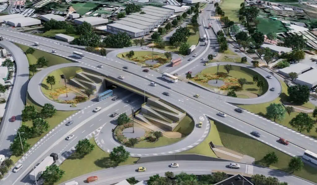 Inicia construcción de megaobra para mejorar el tráfico en el aeropuerto José María Córdova Render del intercambiador vial del Aeropuerto José María Córdova